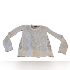 Alcott Women's White Lace Back Panel V-Neck Sweater EUC Size M